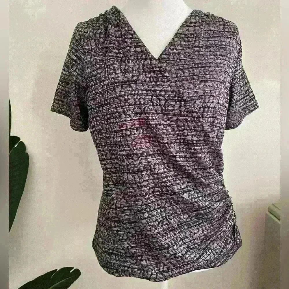 Jones New York Shirt Small Black Short Sleeve V Neck Casual Ladies Blouse